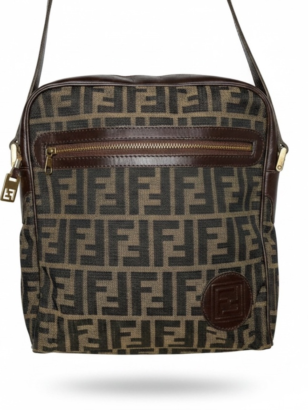 Fendi Brown and Black FF Logo Messenger Bag